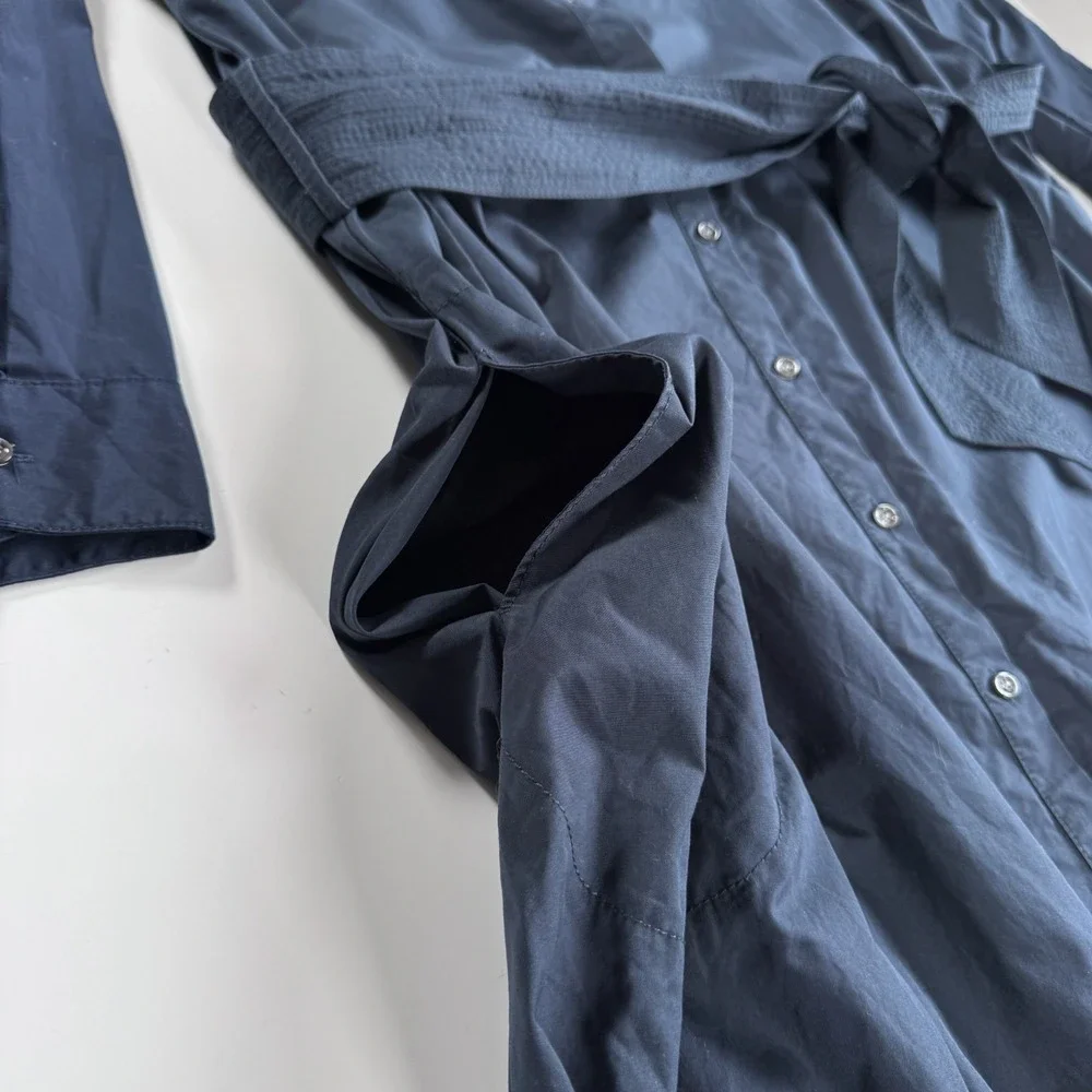 J CREW x Thomas Mason Shirt Dress Midi Womens 8 Blue G8673‎ Pockets